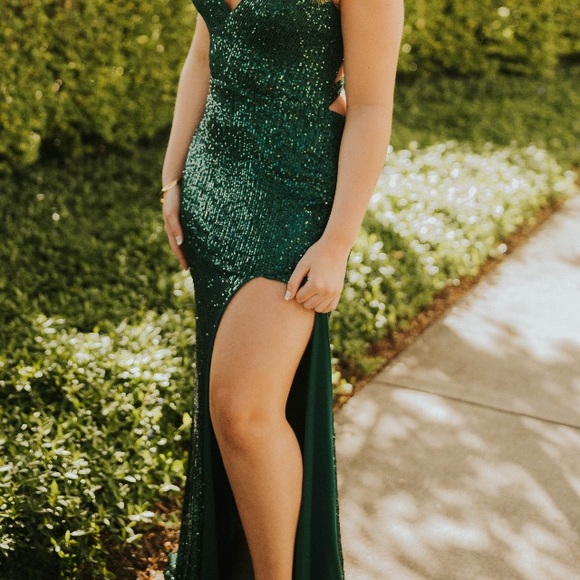 La Femme Emerald Green Sequined Gown - MAKE AN OFFER - Picture 11 of 11